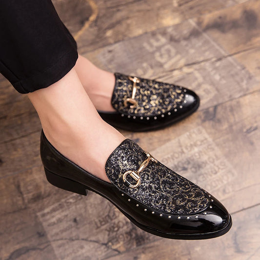 Men's Patent Leather Sequin Tassel Footwear