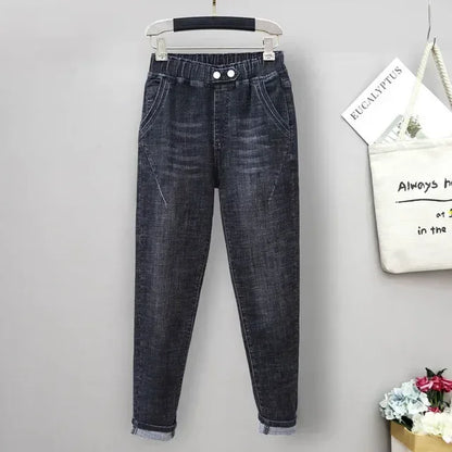Plus Size jeans for Women Mom Jeans Woman Elastic High Waist Blue Baggy Jeans
