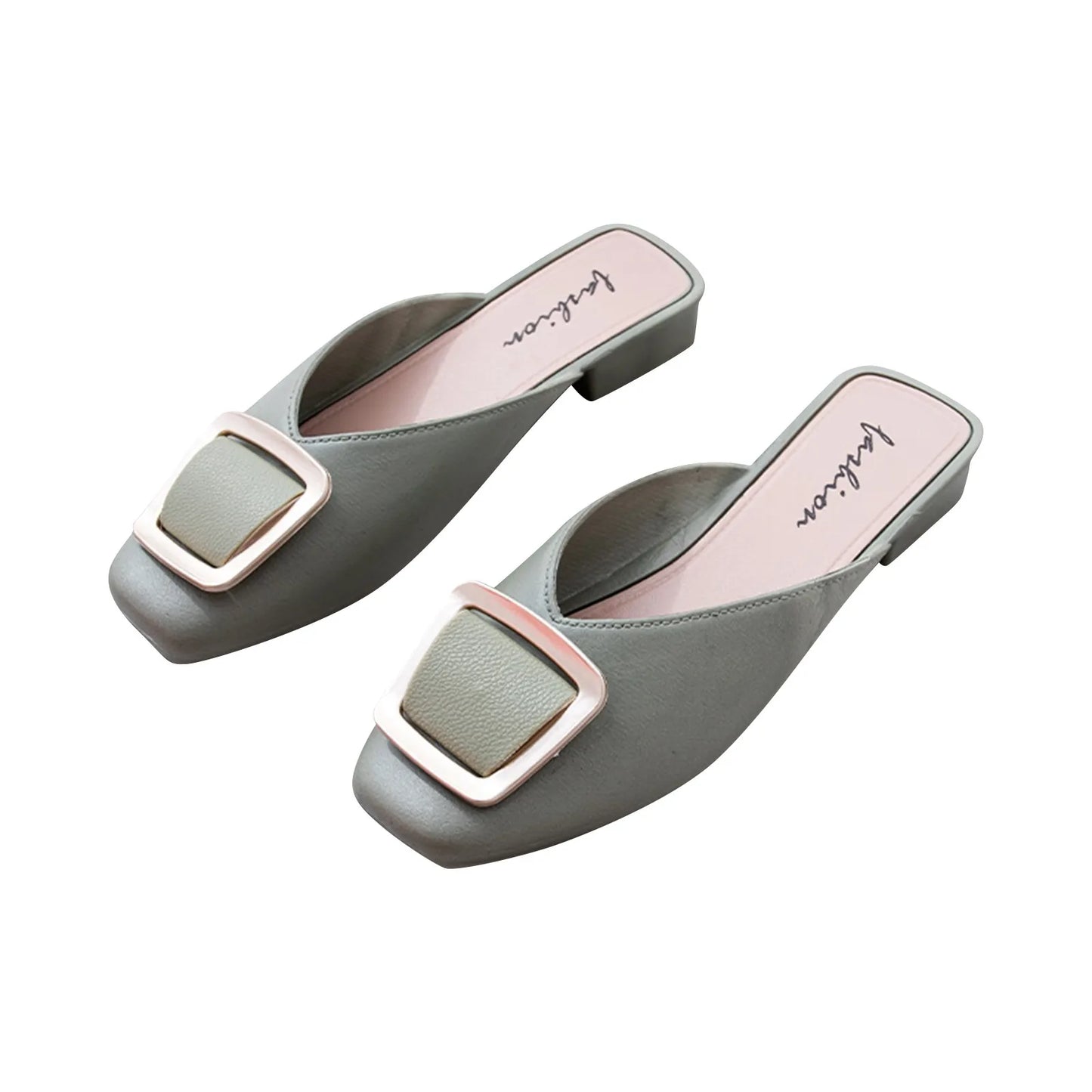 Flat Retro Women Sandals Fashion Spring And Summer Solid Color Round Toe Shoes Non Slip  Simple Metal Women Shoes
