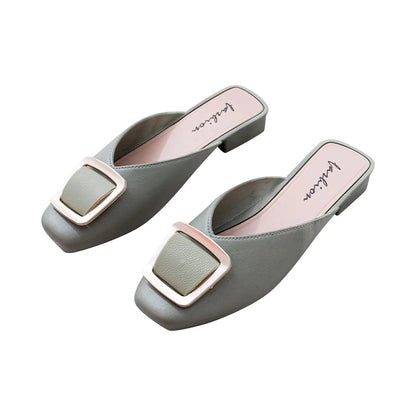 Flat Retro Women Sandals Fashion Spring And Summer Solid Color Round Toe Shoes Non Slip  Simple Metal Women Shoes