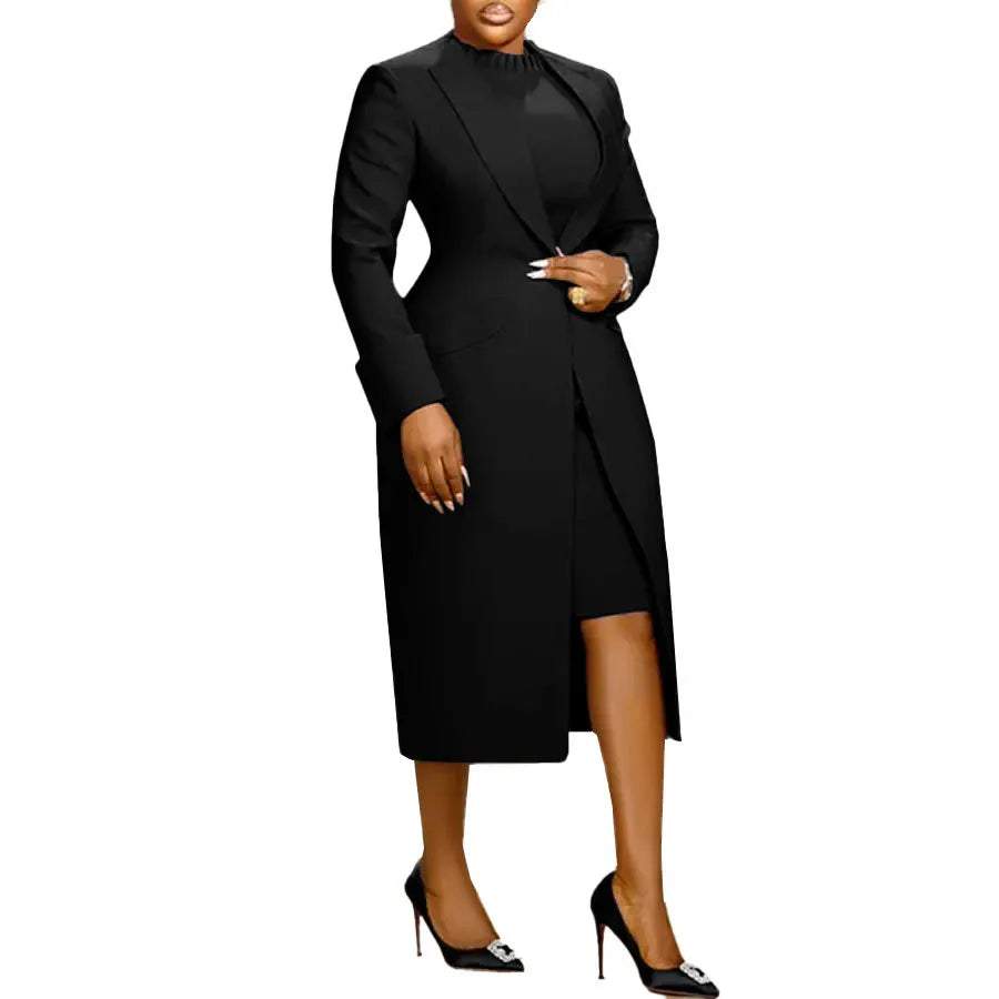 Women's Set Full Sleeve Long Blazer Coat+ Long Dress Suit