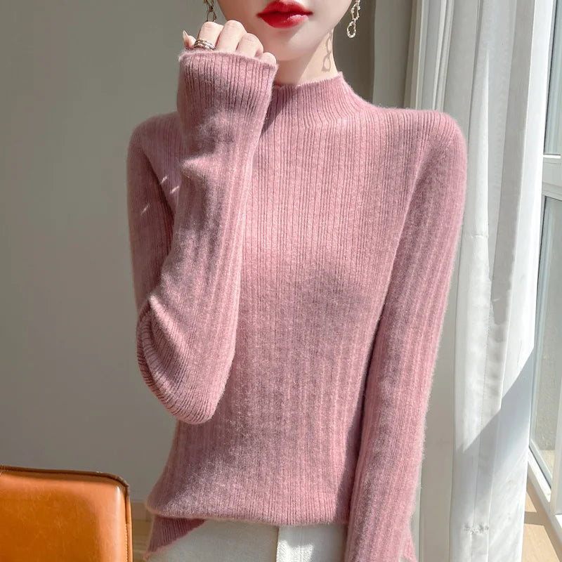 Autumn And Winter  Draw Strip Half Turtleneck Sweater Long Sleeve