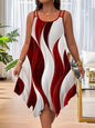 Plus Size Women Casual Striped Print Asymmetric Hem Sleeveless Dress Summer Elegant