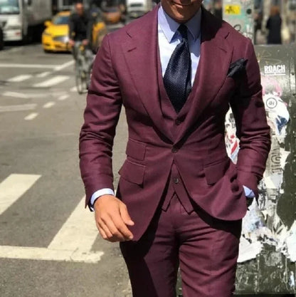 Burgundy Classic Men Suits 3 Pieces Suits Set