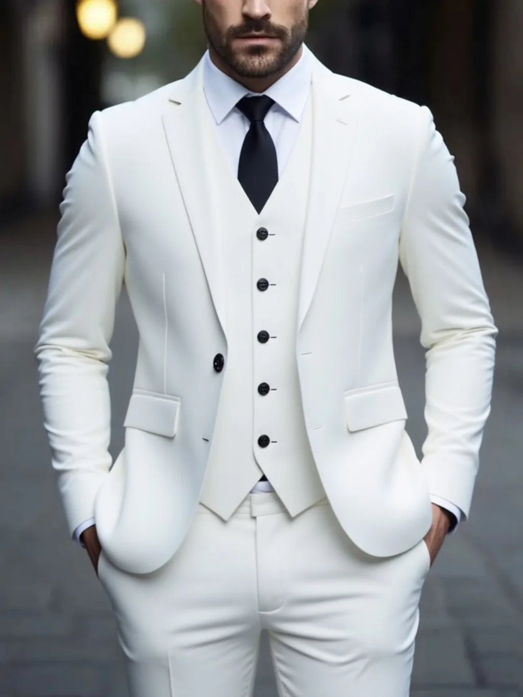 Men's Three-Piece White Suit, Anti-Wrinkle, No-Iron,  Four-Season Workplace Work Clothing