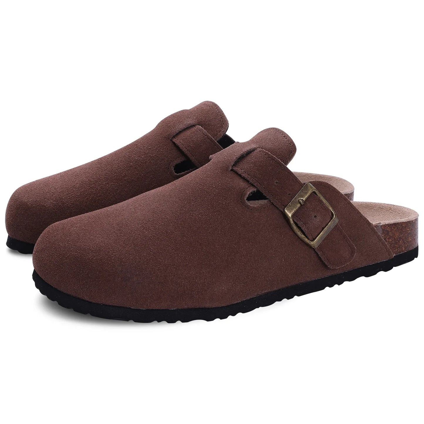 Women's Suede Mules Slippers Men Clogs Cork Insole Sandals With Arch Support
