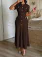 Yellow Textured Knit Midi Dress with Front Buttons and Faux Pockets