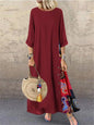 Women Vintage Print Patchwork Maxi Dress Boho 3/4 Sleeve Oversized