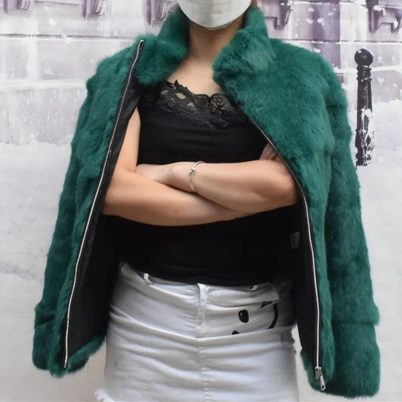 Natural Rabbit Fur Coat Women Winter Jacket Real Leather And Fur