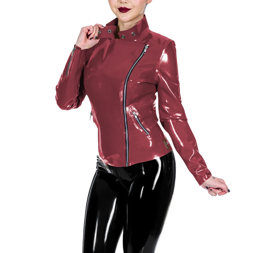 Glossy Leather Motorcycle Jacket for Women Long Sleeve Gothic Punk Style Coat