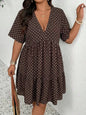 Women Plus Size V-Neck Polka Dot Casual Flowy Dress Summer