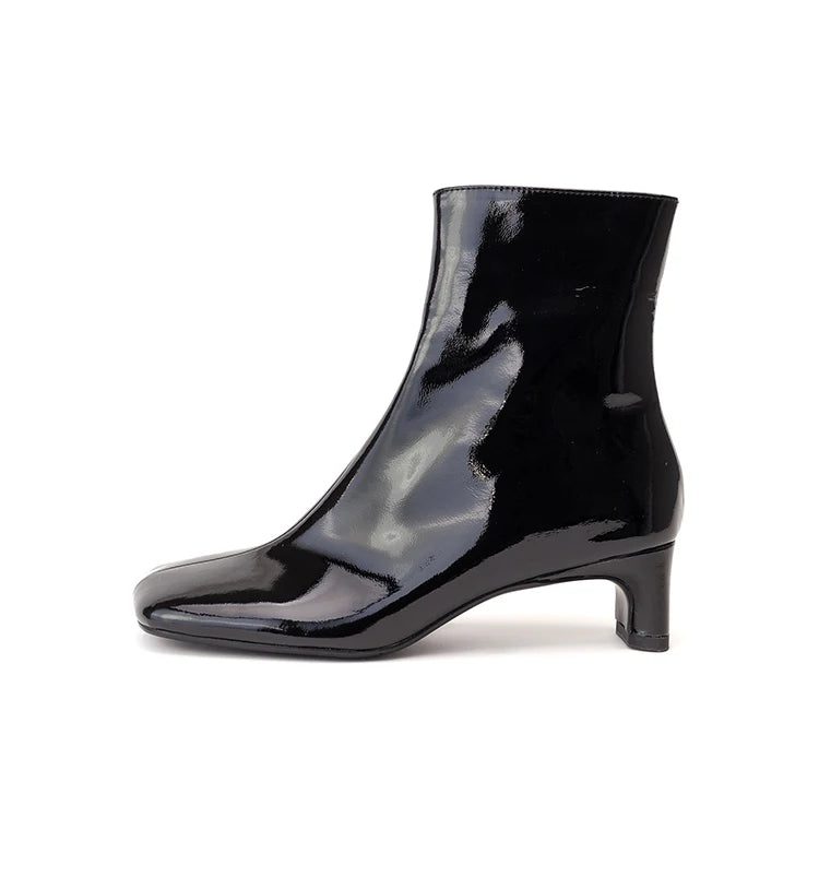 Genuine Leather Square Toe Ankle Boots