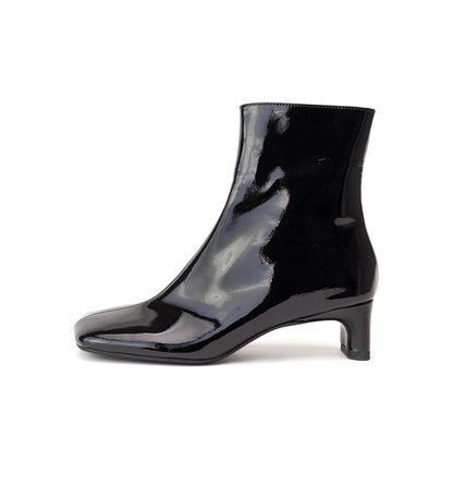Genuine Leather Square Toe Ankle Boots