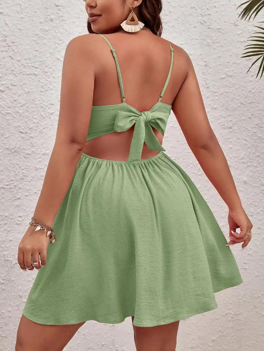 Plus Size Vacation Casual Solid Twist Hollow Out Strap Dress
