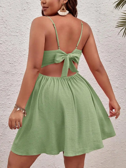 Plus Size Vacation Casual Solid Twist Hollow Out Strap Dress