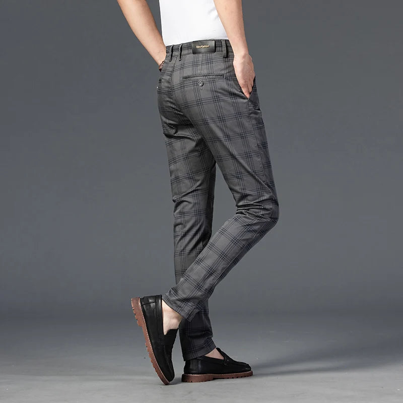 High Quality Plaid Pants Men Classic Business Casual Full Length