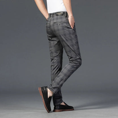 High Quality Plaid Pants Men Classic Business Casual Full Length