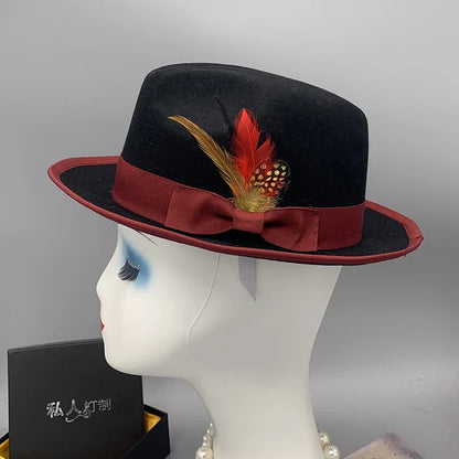 Zipper shallow  fedora hat  woolen hat ladies European punk chain novelty