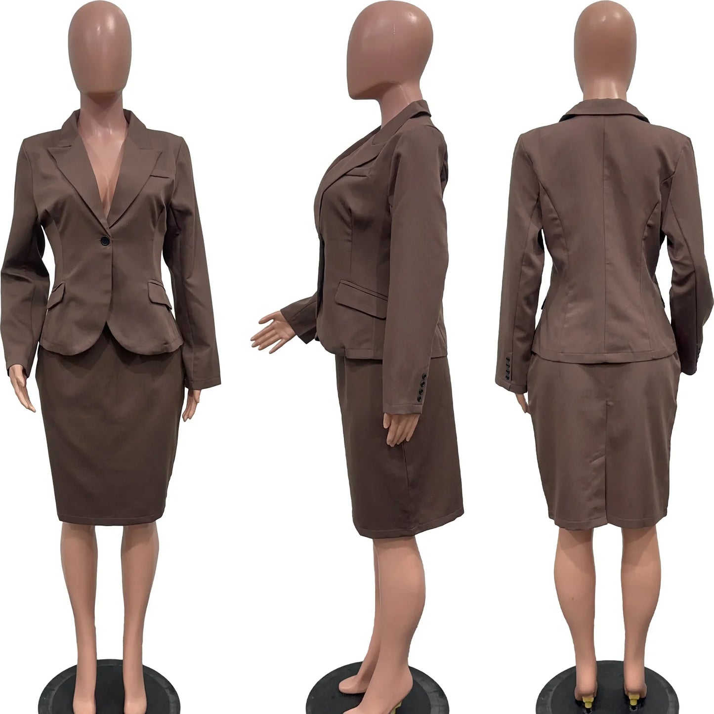 Women's Set Full Sleeve Button Blazer + Skirts Suit