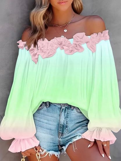 Women's Plus Size XL-5XL Casual Long Sleeve T-shirt  Off Shoulder Blouse Top Women Spring Summer Wear