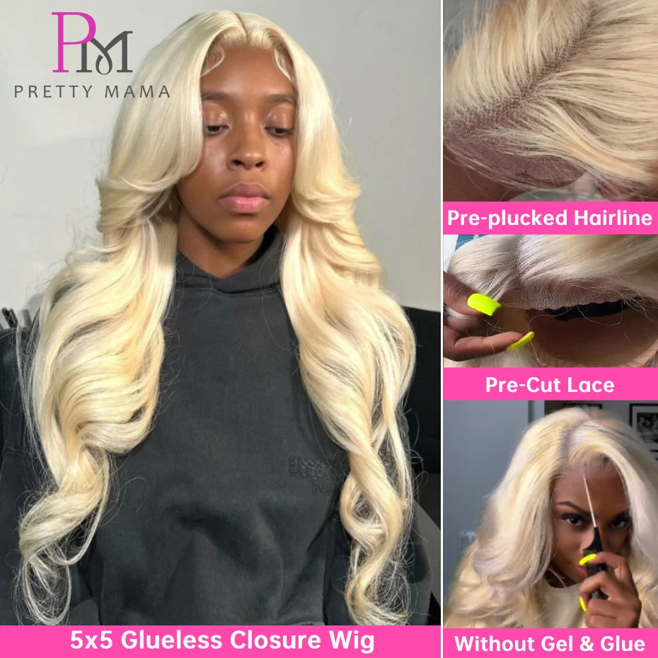 5x5 Body Wave Lace Closure Wigs Brazilian Pre Plucked 613 Colored Transparent Lace Human Hair Wigs For Women