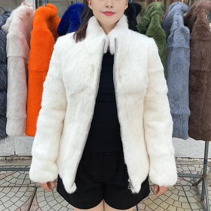 Natural Rabbit Fur Coat Women Winter Jacket Real Leather And Fur