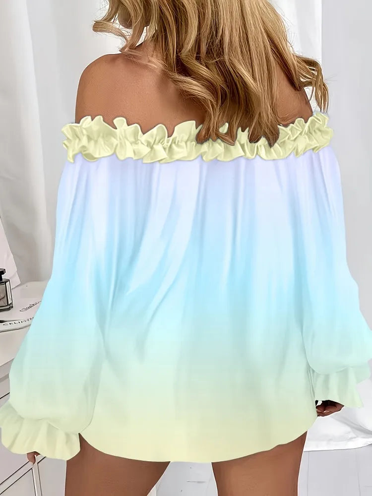 Women's Plus Size XL-5XL Casual Long Sleeve T-shirt  Off Shoulder Blouse Top Women Spring Summer Wear