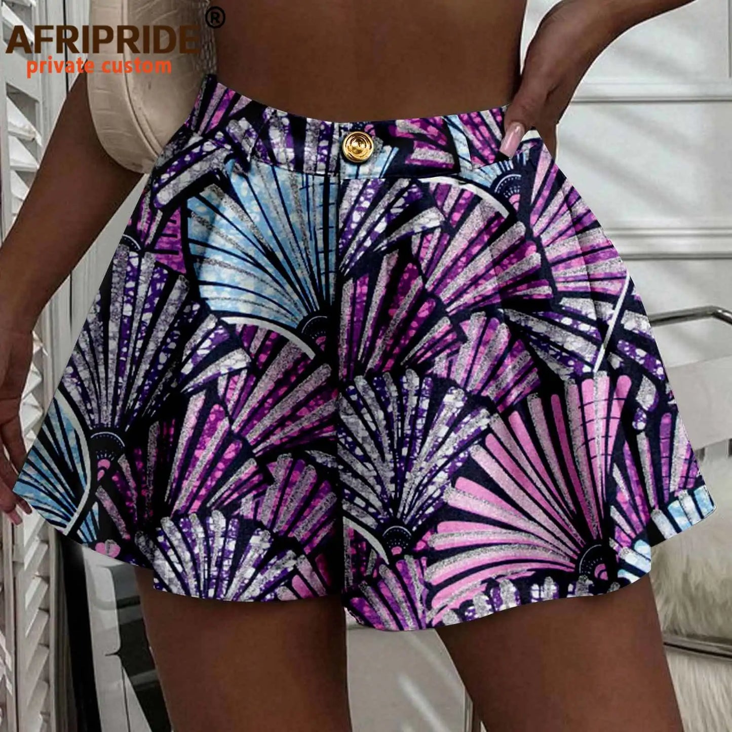 Women's Running Shorts Elastic High Waisted Shorts with Pockets  Short Pants African Ankara Print
