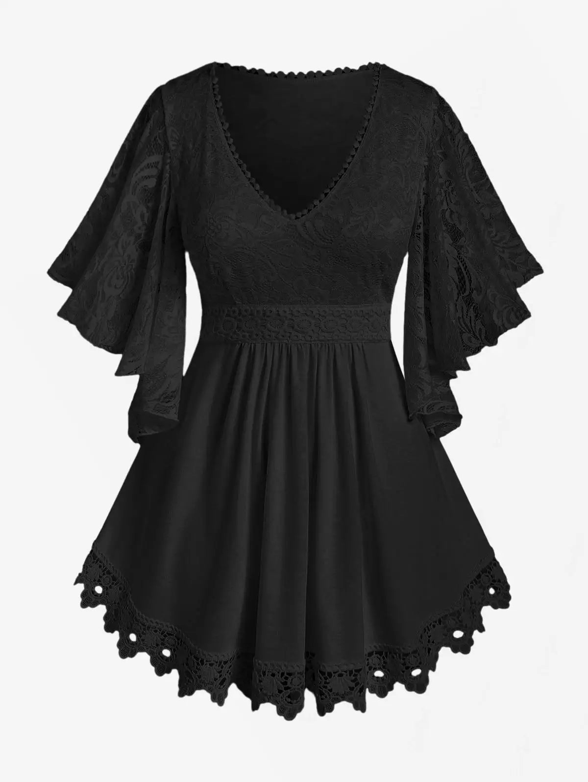 Women's Plus Size Flower Lace T-Shirt Curve Top