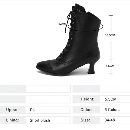 High Heeled Short Boots Women  Cross-tied Lace-up Ankle Boots