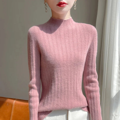 Autumn And Winter  Draw Strip Half Turtleneck Sweater Long Sleeve