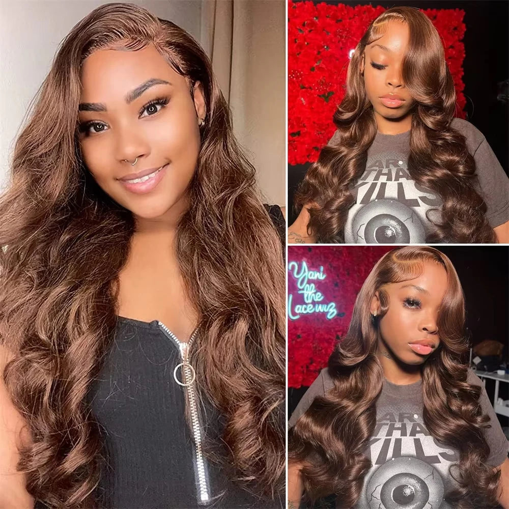 Chocolate Brown Body Wave Lace Front Wig Transparent 13x6 HD Preplucked Colored Human Hair Wigs 4x4 5x5 13x4