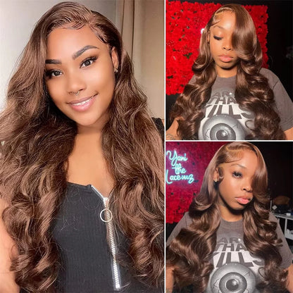 Chocolate Brown Body Wave Lace Front Wig Transparent 13x6 HD Preplucked Colored Human Hair Wigs 4x4 5x5 13x4