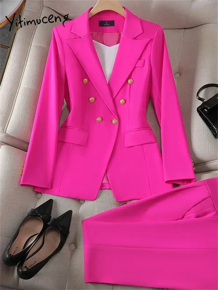 Elegant Office Ladies Two Piece Sets  Double Breasted