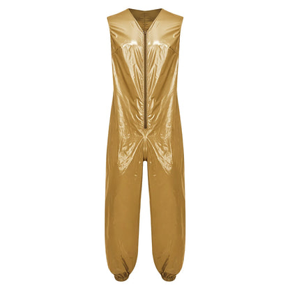 Mens Waterproof Jumpsuit Diaper Cover Sleeveless Zip Up Bodysuit  One-piece Rompers Adaptive Full Leotard