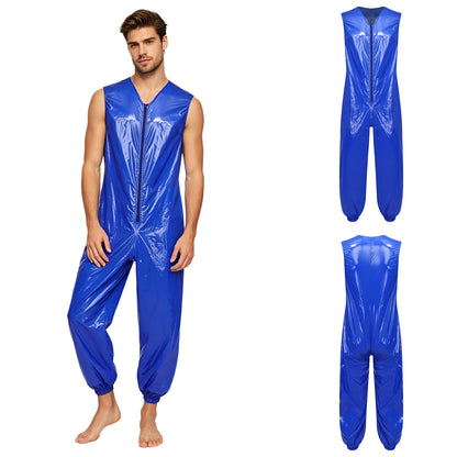 Mens Waterproof Jumpsuit Diaper Cover Sleeveless Zip Up Bodysuit  One-piece Rompers Adaptive Full Leotard
