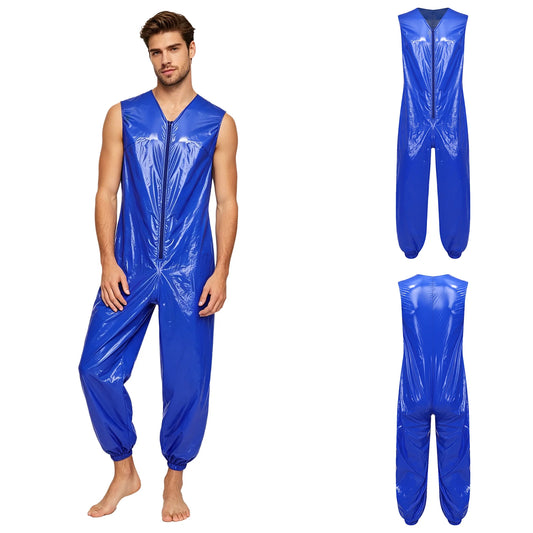 Mens Waterproof Jumpsuit Diaper Cover Sleeveless Zip Up Bodysuit  One-piece Rompers Adaptive Full Leotard