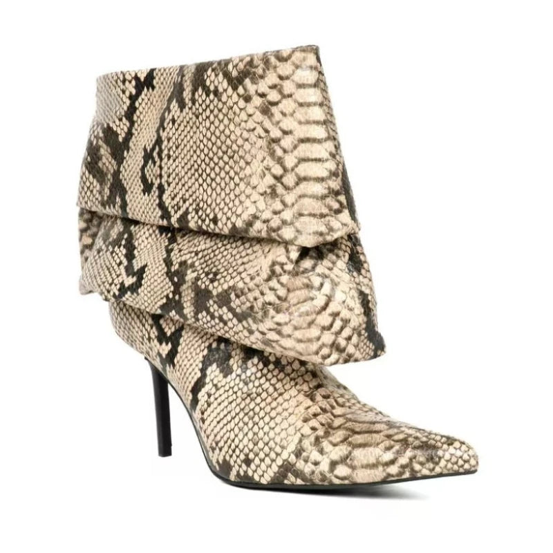 Sexy Snake Pattern Pleated High-heeled Sleeve Boots for Women