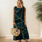 Elegant Printed O-Neck Sleeveless Women Dress  Loose Casual Beach Long Dresses Ladies Boho Maxi Dress
