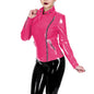 Glossy Leather Motorcycle Jacket for Women Long Sleeve Gothic Punk Style Coat