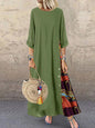 Women Vintage Print Patchwork Maxi Dress Boho 3/4 Sleeve Oversized