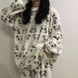 Coral Velvet Pajamas for Women Men Winter Thickened Plush Long Sleeve Hooded Bath Robe with Trousers