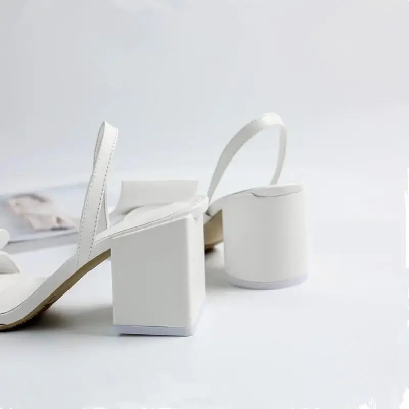 Women Roman Square Round Heel Open Toe Sandals Blue Black White Sandals