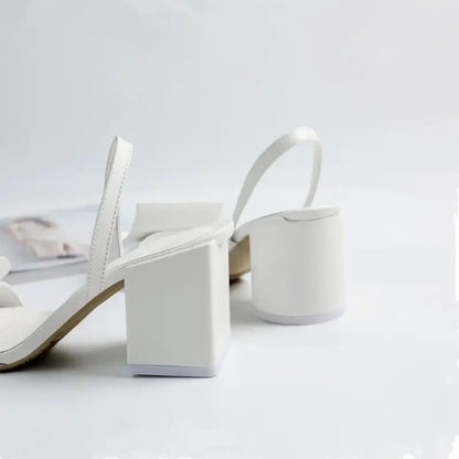 Women Roman Square Round Heel Open Toe Sandals Blue Black White Sandals