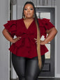 Women Plus Size Tops Elegant Deep V Neck Ruffles Shirts