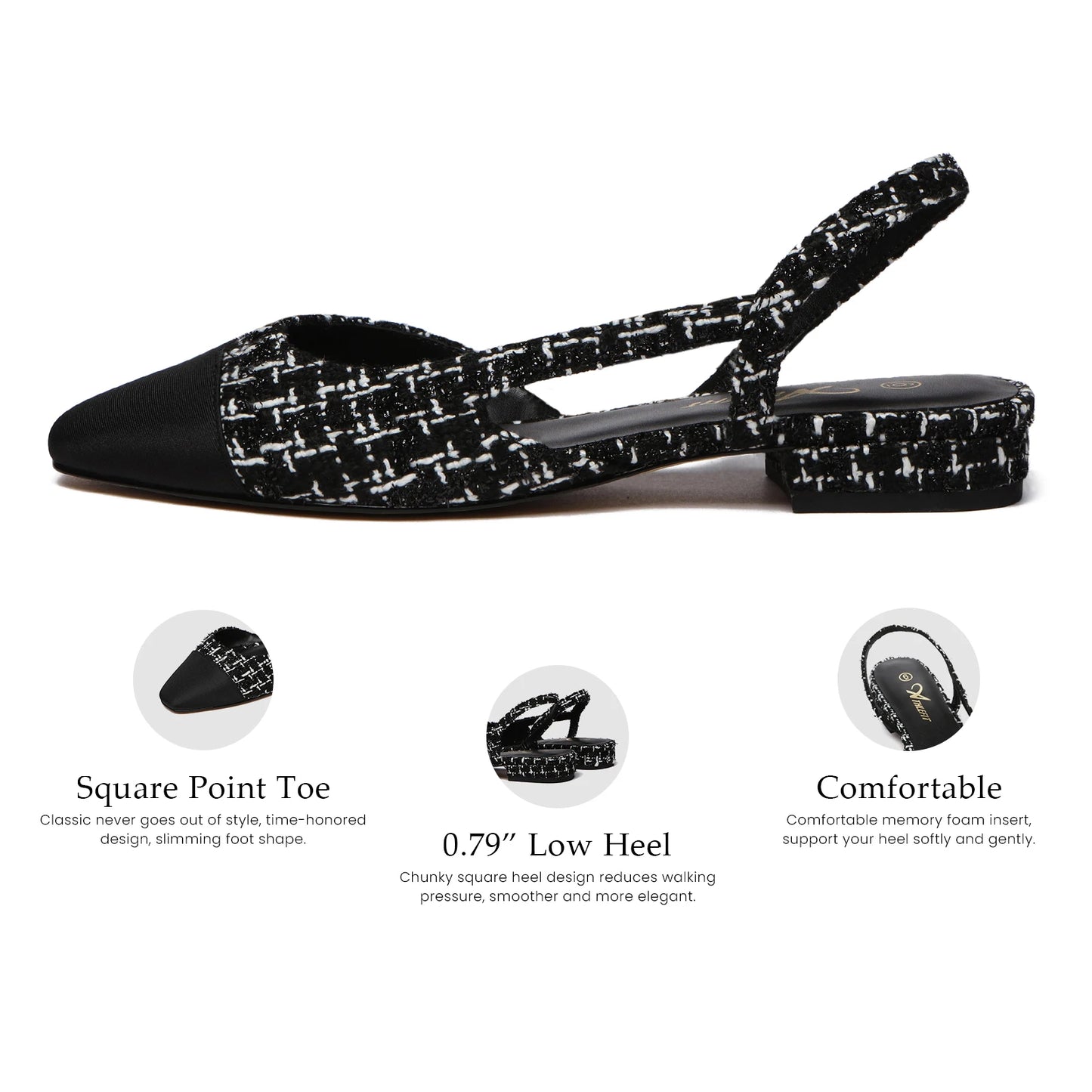 Slingback Flats for Women Square Pointed Toe Two Toned Flats Wedding