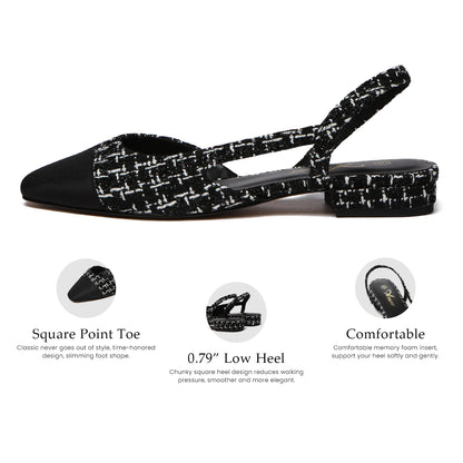 Slingback Flats for Women Square Pointed Toe Two Toned Flats Wedding