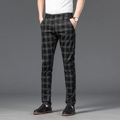 High Quality Plaid Pants Men Classic Business Casual Full Length
