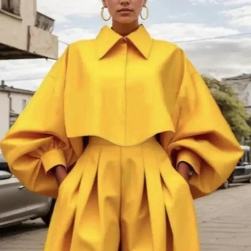 Elegant Women's Sets Yellow Two Piece Set