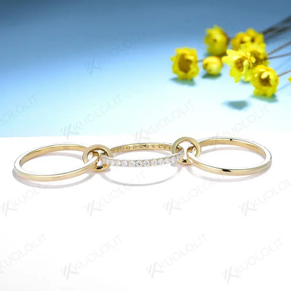 Diamonds Rings for Women Men Solid 18K 14K 10K Gold Connect 3 Rings Wedding Band for Anniversary Engagement